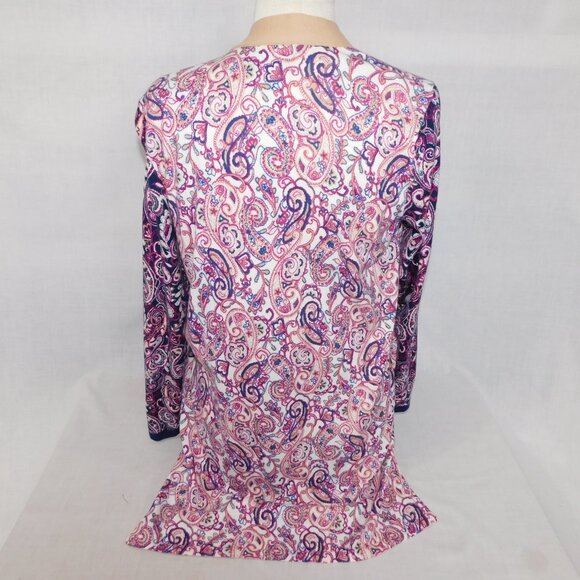Lands End Womens M 10 - 12  Blue Purple Tan Paisley Open Front Cardigan Sweater - Picture 12 of 13